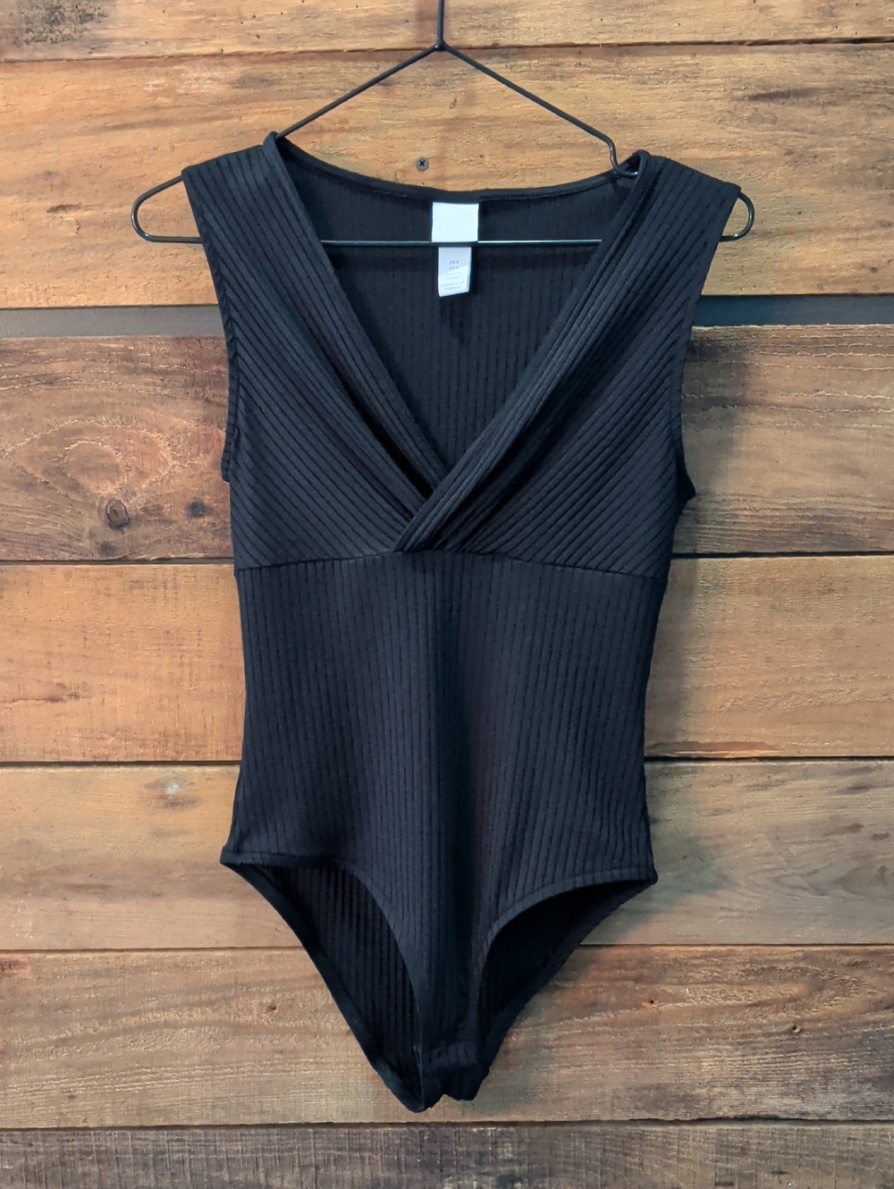 H&M Black Ribbed V-Neck One-Piece Bodysuit